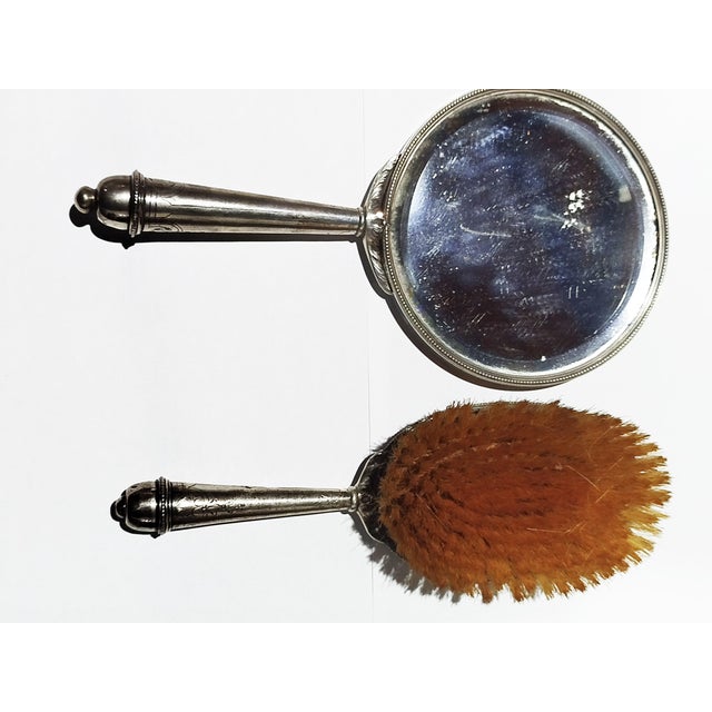 Silver Hand Mirror and Silver Brush, 1800s, Set of 2 For Sale - Image 6 of 12