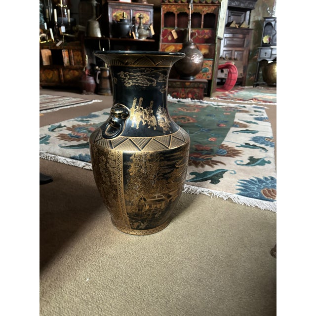 Asian Antique Black and Gold Vase For Sale - Image 3 of 5