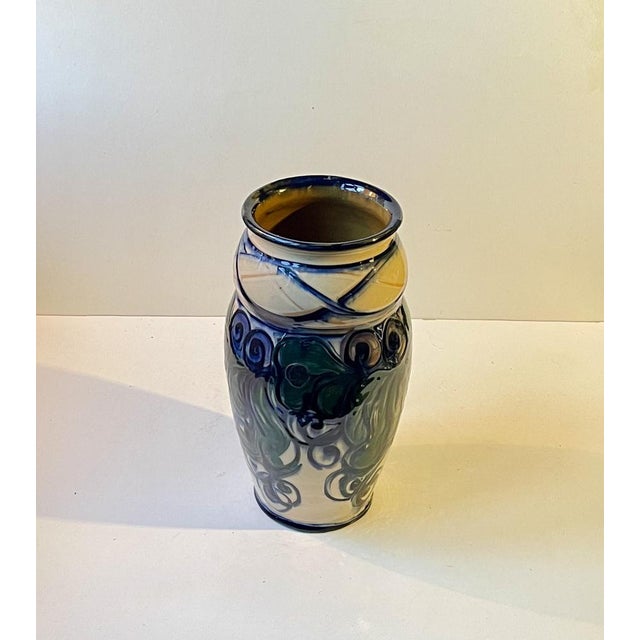 Large Art Nouveau Danish Hand-Glazed Vase from Danico, 1920s For Sale - Image 3 of 11