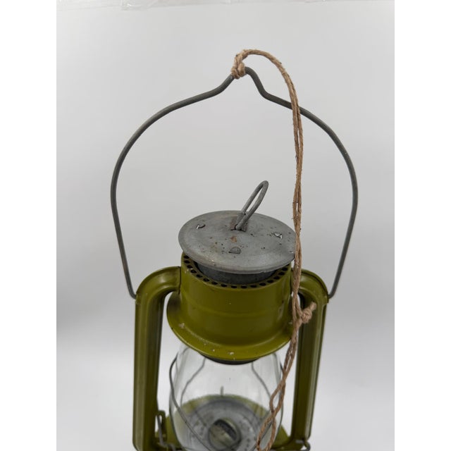 Kerosene Storm Lamp in Green Lacquered Metal and Glass For Sale - Image 5 of 14