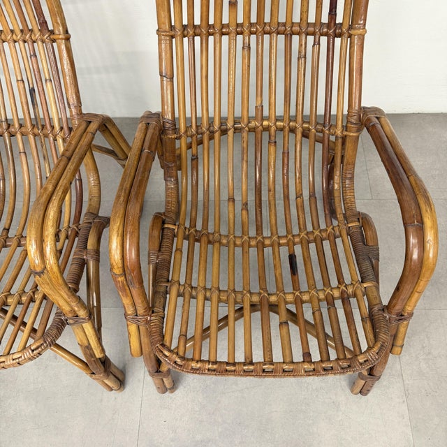 Vintage Italian Chairs and Coffee Table in Wicker, 1970s, Set of 3 For Sale - Image 14 of 18