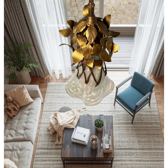 Abstract Vintage Filip Ravert Romblast White Frosted Romblast Shade Tole Pendant Light For Sale - Image 3 of 18