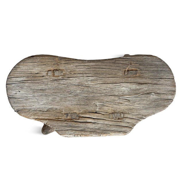 Rustic Vintage Elm Wood Rustic Asian Village Stool For Sale - Image 3 of 6
