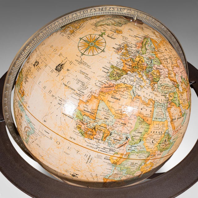 American Late Vintage Tripod Globe, American, Steel, Topographical Gores, Classic Taste For Sale - Image 3 of 12