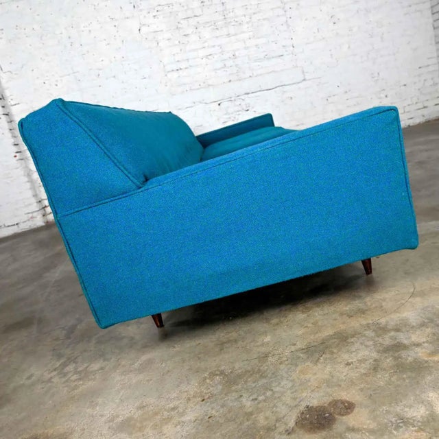 Vintage Mid-Century Modern Turquoise Lawson 4 Cushion Sofa Attributed to Milo Baughman for James Inc. For Sale - Image 6 of 13