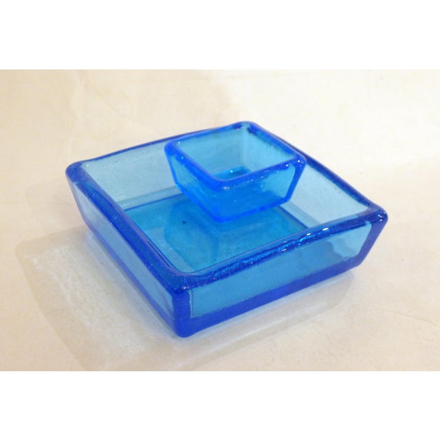Vintage Square Trinket Trays in Thick Turquoise Bubble Glass, 1960s, Set of 2 For Sale - Image 4 of 13