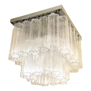 Contemporary Transparent"Tronchi" in Venini Style Murano Glass Sputnik Squared Flush Mount For Sale
