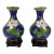 1980's Blue Cloisonné Vases With Pink Peonies and Cherry Blossoms , a Pair, Boxed, Wood Stands For Sale