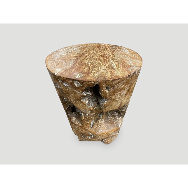 Andrianna Shamaris Organic Cerused Teak Wood Side Table For Sale - Image 13 of 18