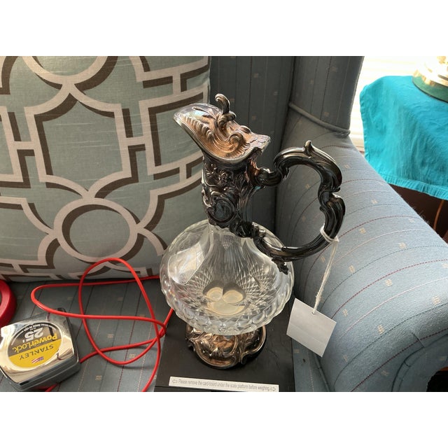 Mid 19th Century Topázio Portugal Ornate Rococo Sterling Silver & Cut Crystal Ewer Decanter For Sale - Image 6 of 6