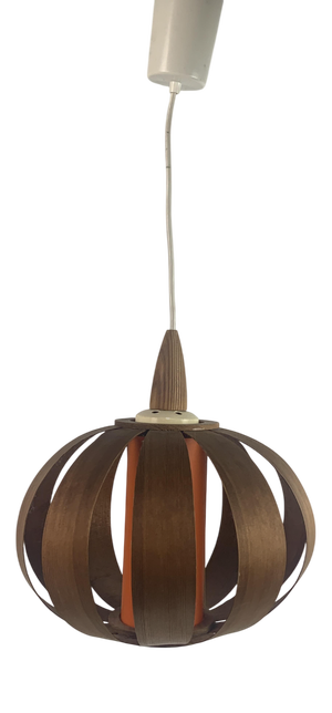 Mid-Century Scandinavian Space Age UFO Mushroom Pendant in Wood Veneer in the style of Hans-Agne Jakobsson, 1970s
