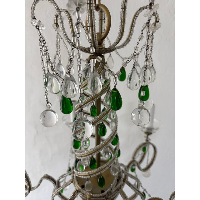 French Maison Baguès Murano Green Drops Beaded Scrolls Chandelier Rare C 1940 For Sale - Image 17 of 18