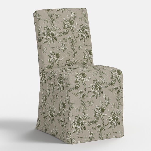 Spritely Home Slipcover for Stoffer Home x Cloth & Company for Lindy Slipcover Dining Chair in Bird Toile Olive For Sale - Image 4 of 7