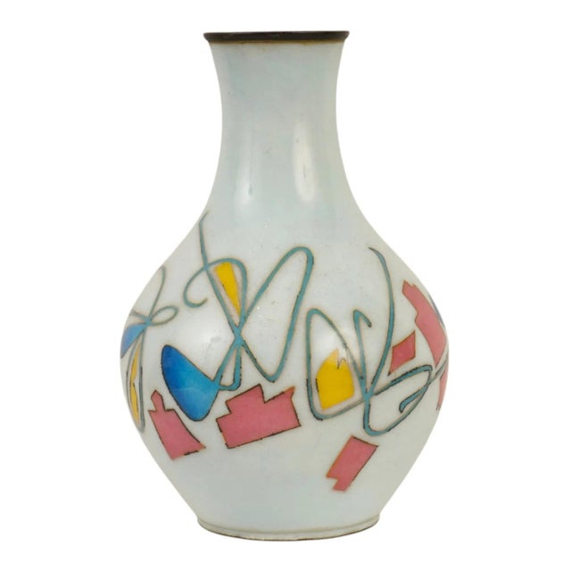 White Japanese Showa Abstract Cloisonne Enamel Vase For Sale - Image 8 of 8
