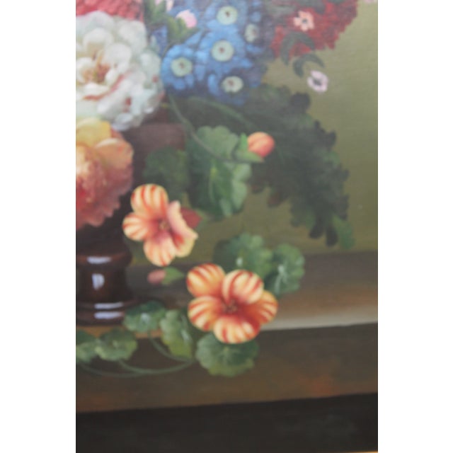 Green Vintage Floral Still Life Oil Painting on Canvas, 32” X 44” For Sale - Image 8 of 8