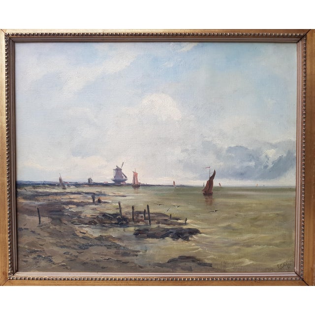 Delpy Hippolyte-Camille - Sailboats in Holland - Oil on Canvas Painting - Circa 1860 For Sale - Image 12 of 13