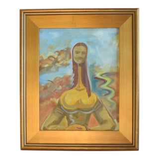Contemporary Modern Portrait of a Italian Woman Oil Painting Including the Antiqued Gold Wood Frame For Sale