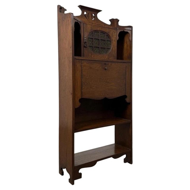 Wood 20th Century Arts and Crafts Oak Bureau, 1890s For Sale - Image 7 of 13