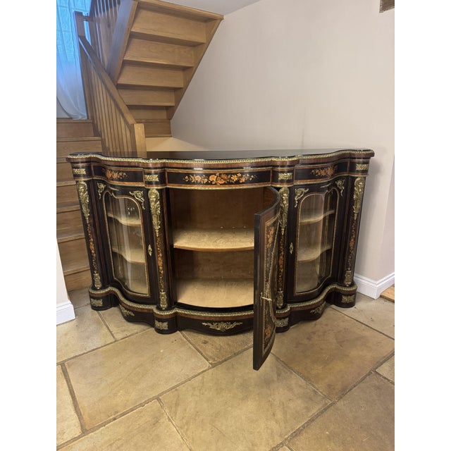 Antique Victorian Serpentine Fronted Marquetry Credenza, 1860 For Sale - Image 9 of 11