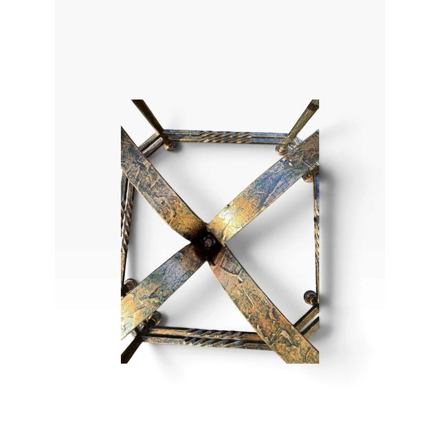 Vintage Pair of Hollywood Regency Style Wrought Iron Side End Tables With Heavy Octagonal Glass Tops For Sale - Image 12 of 12