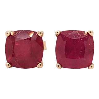 Ruby Solitaire Stud Earrings in Solid 14k Gold - 2 Pieces For Sale
