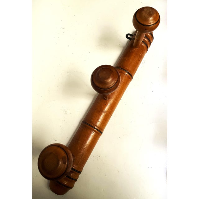 20th Century Rustic French Faux Bamboo Carved 3 Peg Wall Mount Coat/Hat Rack For Sale - Image 6 of 9
