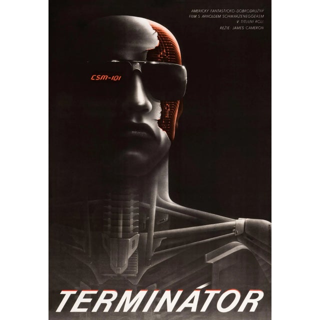 The Terminator Original Vintage Movie Poster by Milan Pecák, Czech, 1990 For Sale - Image 4 of 4