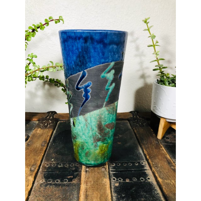 Postmodern Vintage Moody Post Modern Clay Pottery Vase For Sale - Image 3 of 9