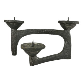 Mid-Century Brutalist Cast Iron Candlestick, 1960s For Sale