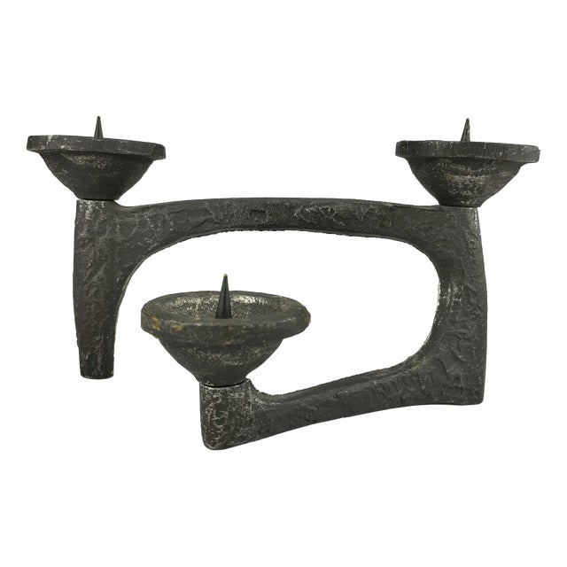 Mid-Century Brutalist Cast Iron Candlestick, 1960s For Sale