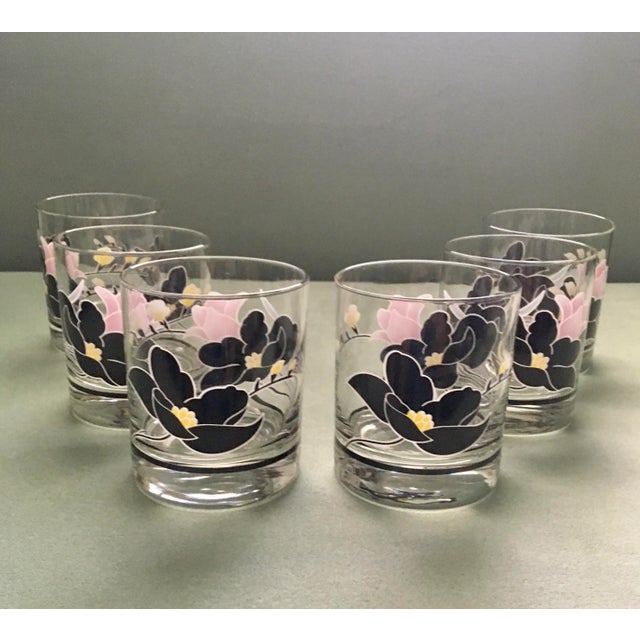 1970s Vintage French Black & Pink Floral Cocktail Set - 7 Pieces For Sale - Image 5 of 13