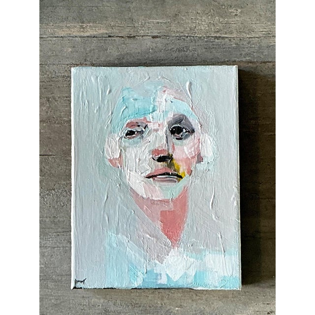 This striking vintage abstract expressionist portrait is a masterful exploration of form and emotion, rendered with a...