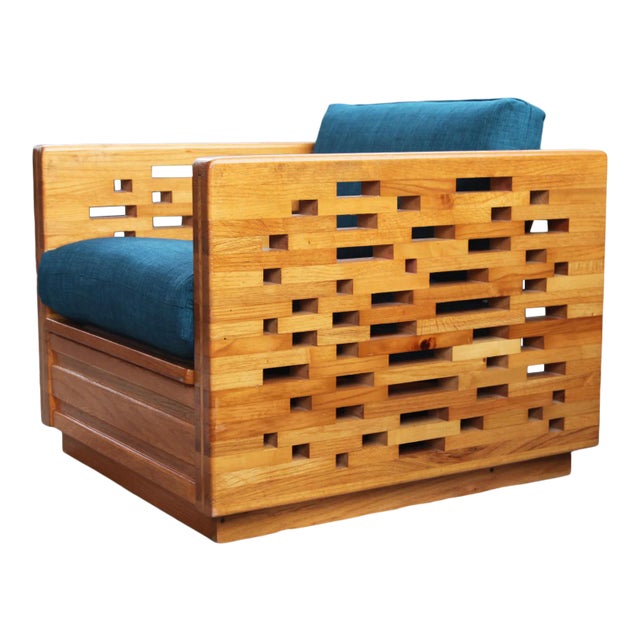 Mid Century Modern Danish Tessellated Cube Lounge Armchair With Removable Cushions in the Manner of Percival Lafer For Sale