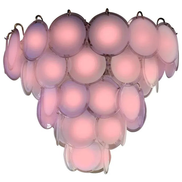 Pink Murano Glass Disc Chandeliers, Italy, 1970s, Set of 2 For Sale - Image 3 of 15