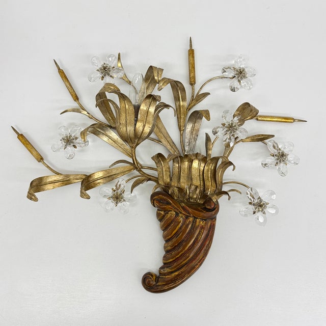 Mid-Century Crystal Flower Bouquet Wall Sconce in the style of Banci, 1970s For Sale - Image 18 of 18
