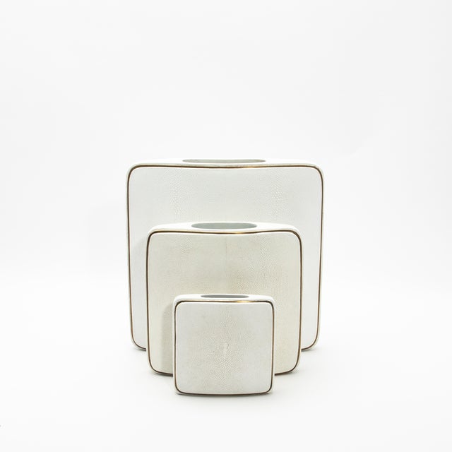 White Shagreen Vase With Brass Details by R&y Augousti For Sale - Image 8 of 10