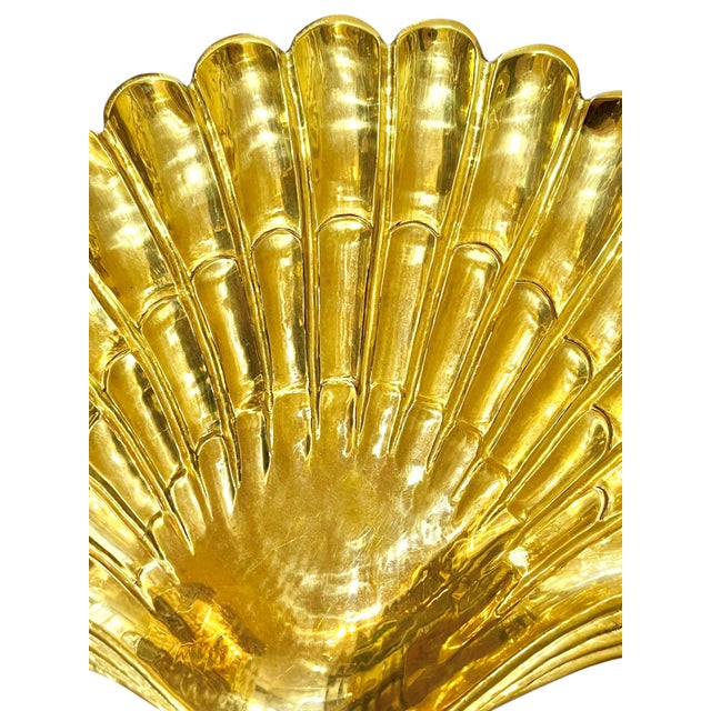 Metal Vintage Large Size Hollywood Regency Brass Shell Dish Catchall For Sale - Image 7 of 8