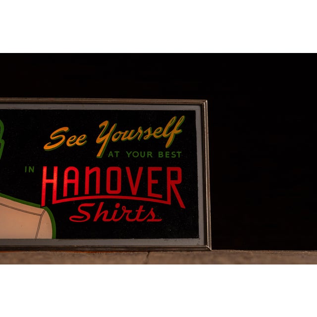 Metal Vintage Hanover Shirts Illuminated Counter Mirror Sign For Sale - Image 7 of 7