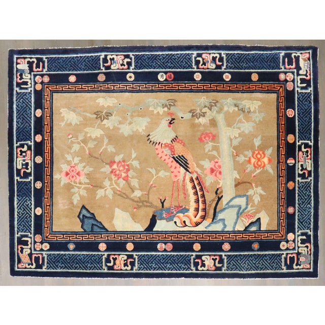 Navy Blue Early 20th Century Zabihi Collection Chinese Batou Pictorial Rug - 5'6" x 7'11" For Sale - Image 8 of 10