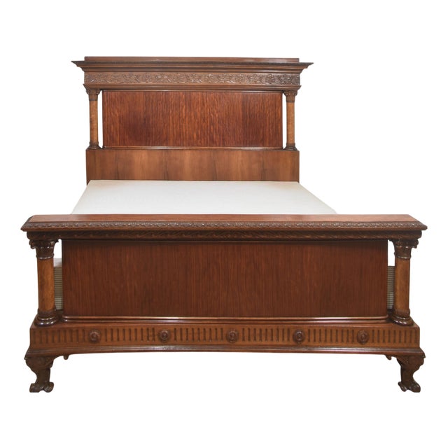 Carved Mahogany Super King Size Bed Frame, 1890s For Sale
