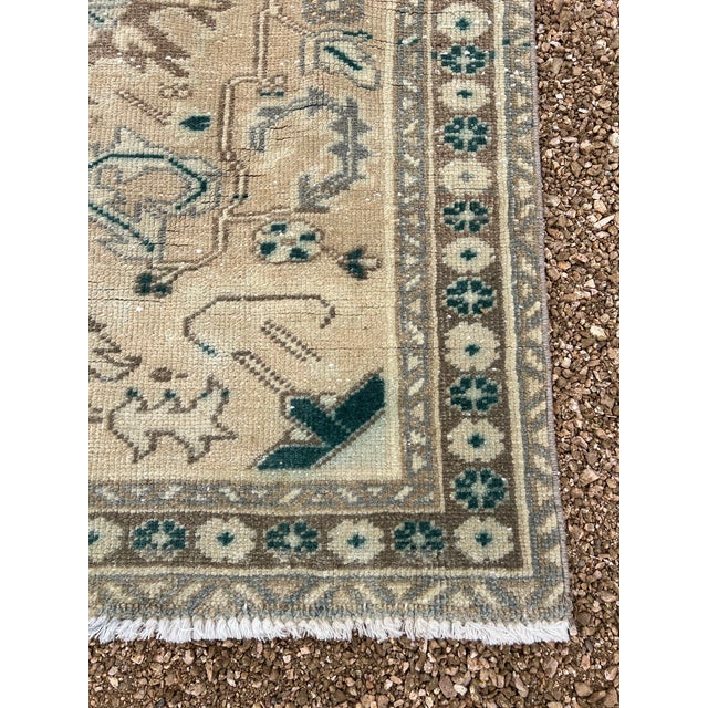 Persian 1950s Vintage Persian Runner, Soft Neutral Field With Geometric Medallions For Sale - Image 3 of 6