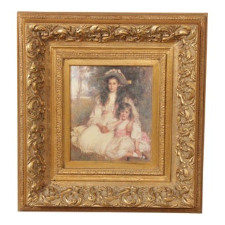 Vintage Framed Victorian Portrait of Two Sisters Fine Art Print, After Robert Edward Morrison For Sale