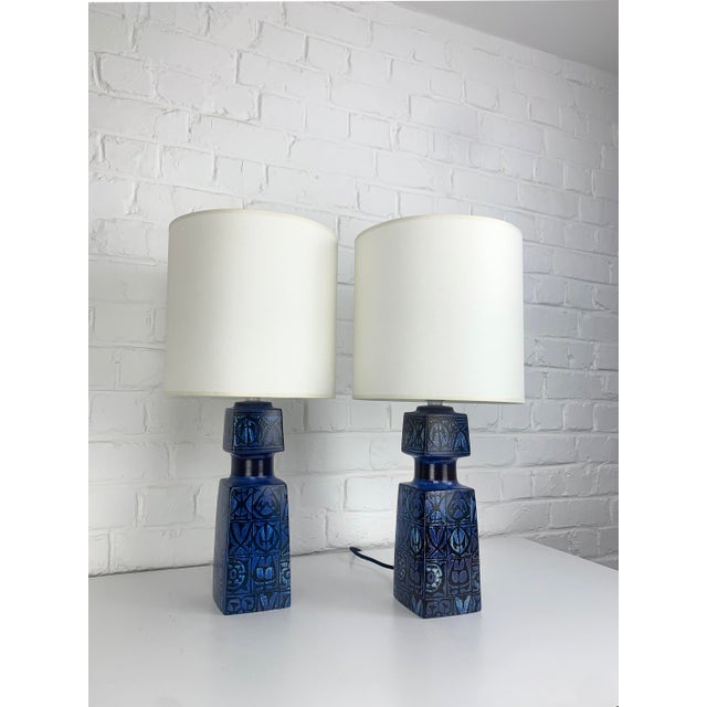 Fog & Mørup Blue Ceramic Table Lamps by Nils Thorsson for Fog & Morup, 1960s, Set of 2 For Sale - Image 4 of 12