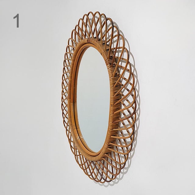 Vintage Wall Mirror with Rattan Frame, 1950s For Sale - Image 4 of 16