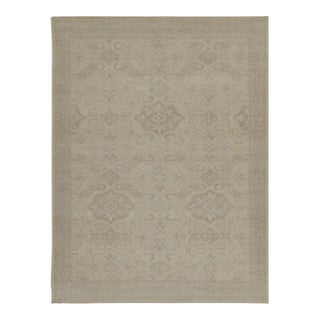 Rug & Kilim’s Distressed Tribal Style Rug in Greige Geometric Patterns For Sale