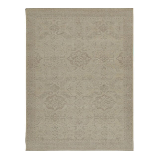 Rug & Kilim’s Distressed Tribal Style Rug in Greige Geometric Patterns For Sale