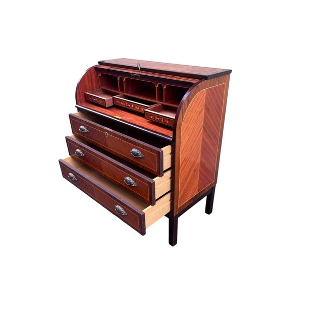 Swedish Roll-Top Secretary Desk Bookmatched Teak & Rosewood Attributed to Egon Ostergaard For Sale - Image 10 of 18