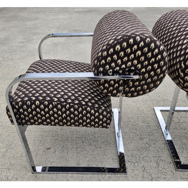 Metal Milo Baughman for Thayer Coggin 1970s Postmodern Chrome Cantilever Armchairs Pair For Sale - Image 7 of 18