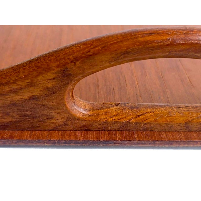 Vintage Mid 20th Century Brass Corner Teak Tray For Sale - Image 11 of 14