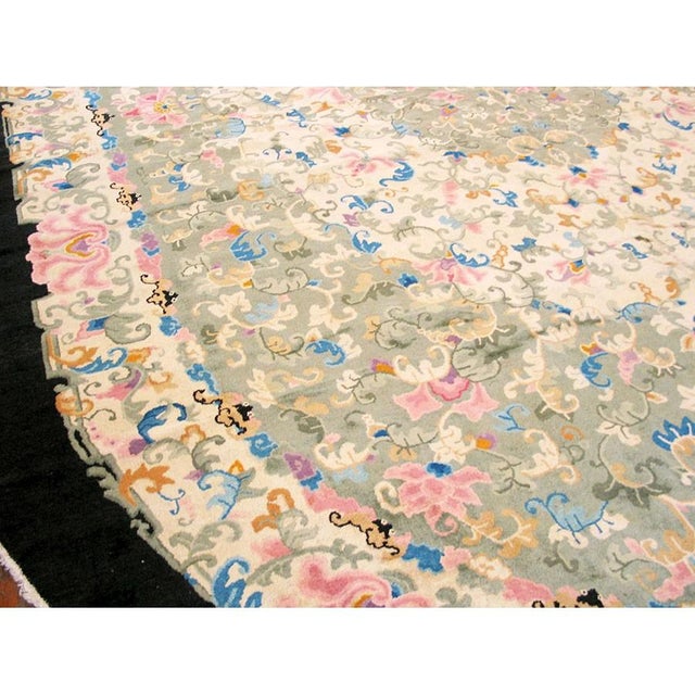 1930s 1930 Green Colorful Antique Chinese Peking Rug Large Oval Wool Carpet For Sale - Image 5 of 7